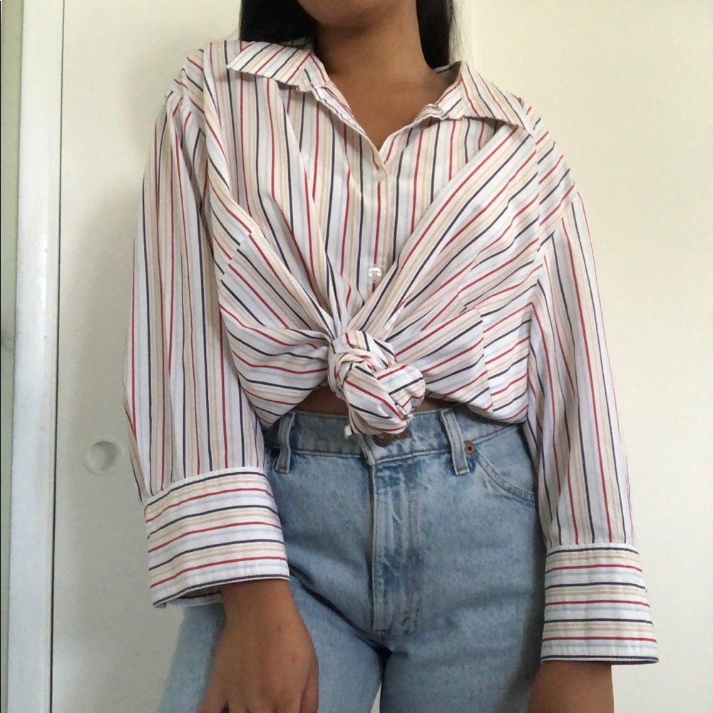 Oversized Multicolored Striped Button Up Top🔺